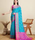 Sky blue patola silk blend meenakari woven saree