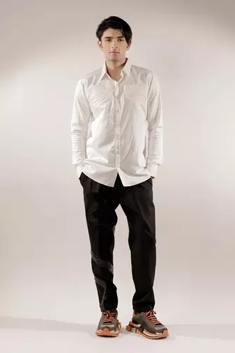 Swan quilted monochrome white cotton shirt