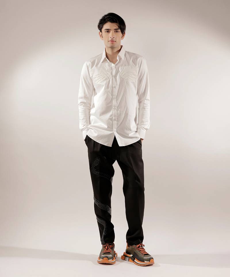 Swan quilted monochrome white cotton shirt