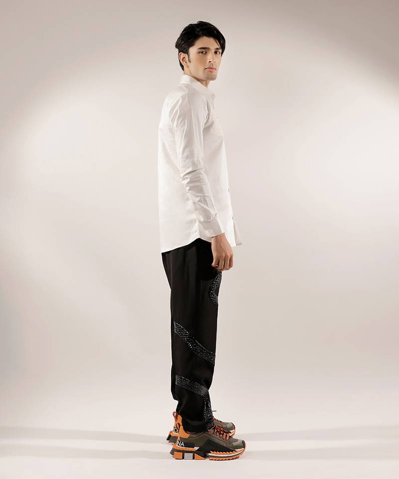 Swan quilted monochrome white cotton shirt