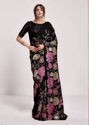 Black georgette sequins embroidered saree 1