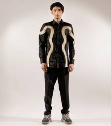 Golden quilted snake black cotton shirt