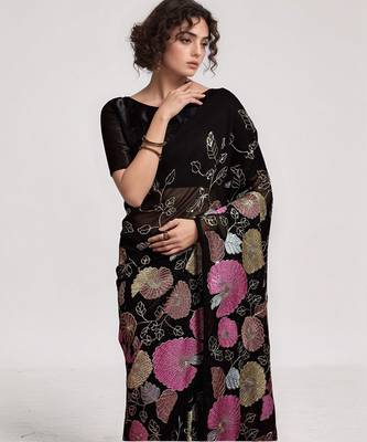 Black georgette sequins embroidered saree 2