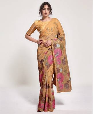 Chiku georgette sequins embroidered saree 1