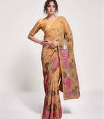 Chiku georgette sequins embroidered saree