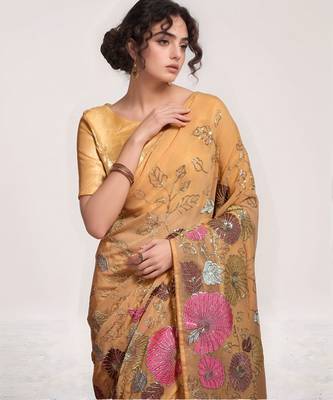 Chiku georgette sequins embroidered saree 2