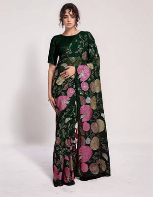 Green georgette sequins embroidered saree 1