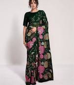 Green georgette sequins embroidered saree