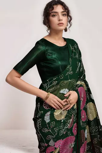 Green georgette sequins embroidered saree