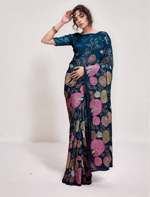 Petrol georgette sequins embroidered saree 1