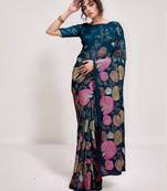 Petrol georgette sequins embroidered saree