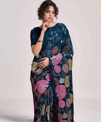 Petrol georgette sequins embroidered saree 2