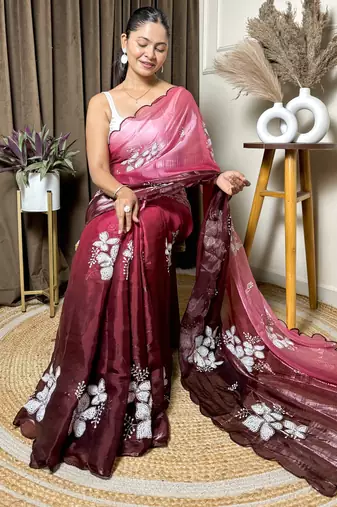 Maroon jimmy choo sequins embroidered saree