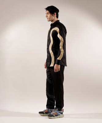 Golden quilted snake black cotton shirt 3