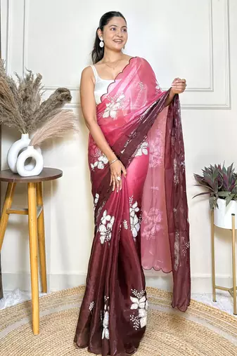Maroon jimmy choo sequins embroidered saree