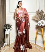 Brown jimmy choo sequins embroidered saree