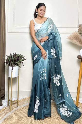 Sea green jimmy choo sequins embroidered saree
