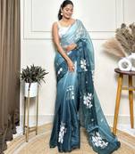 Sea green jimmy choo sequins embroidered saree