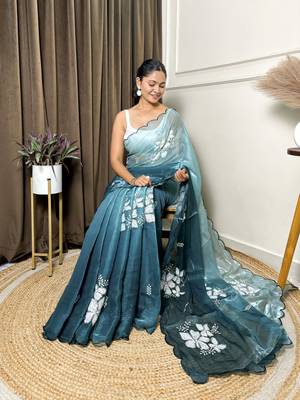 Sea green jimmy choo sequins embroidered saree 2