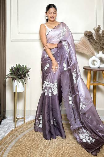 Purple jimmy choo sequins embroidered saree