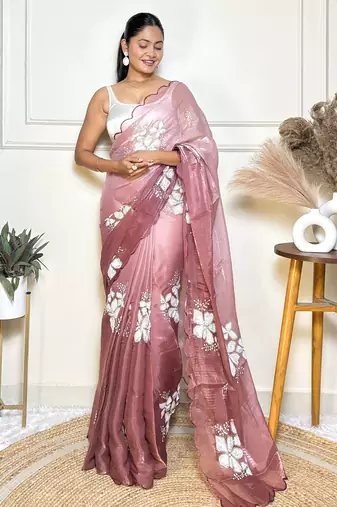 Pink jimmy choo sequins embroidered saree