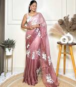 Pink jimmy choo sequins embroidered saree