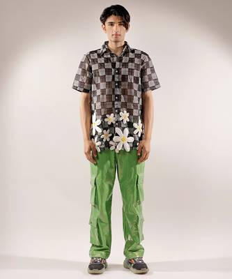 Net woven 3d flower net Black shirt 1