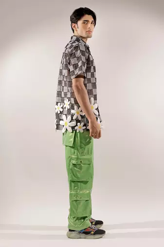 Net woven 3d flower net Black shirt