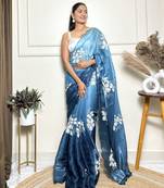 Teal blue jimmy choo sequins embroidered saree