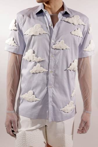3d cloud quilted blue cotton shirt