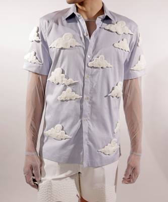 3d cloud quilted blue cotton shirt 1