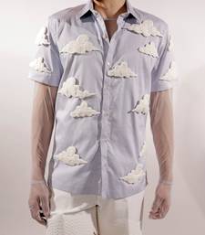 3d cloud quilted blue cotton shirt