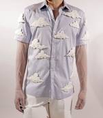 3d cloud quilted blue cotton shirt