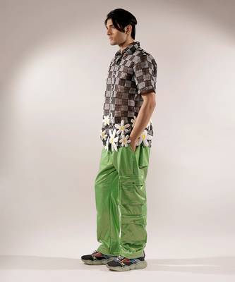 Net woven 3d flower net Black shirt 3