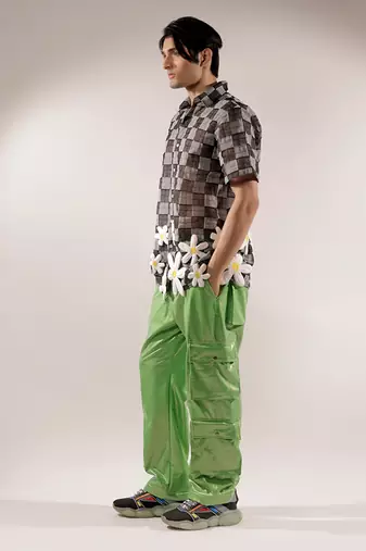 Net woven 3d flower net Black shirt