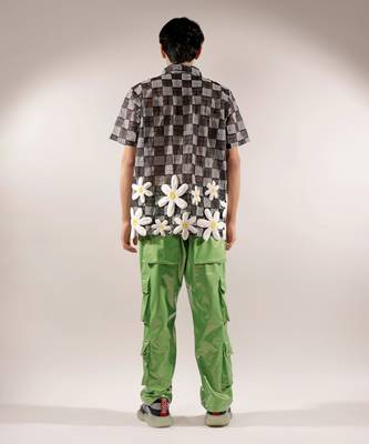 Net woven 3d flower net Black shirt 4