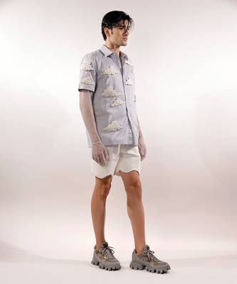3d cloud quilted blue cotton shirt 2