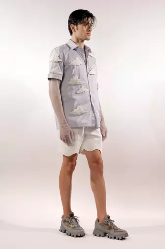3d cloud quilted blue cotton shirt