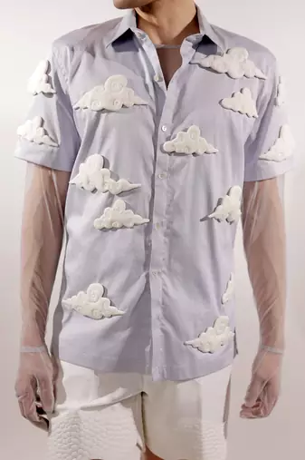 3d cloud quilted blue cotton shirt
