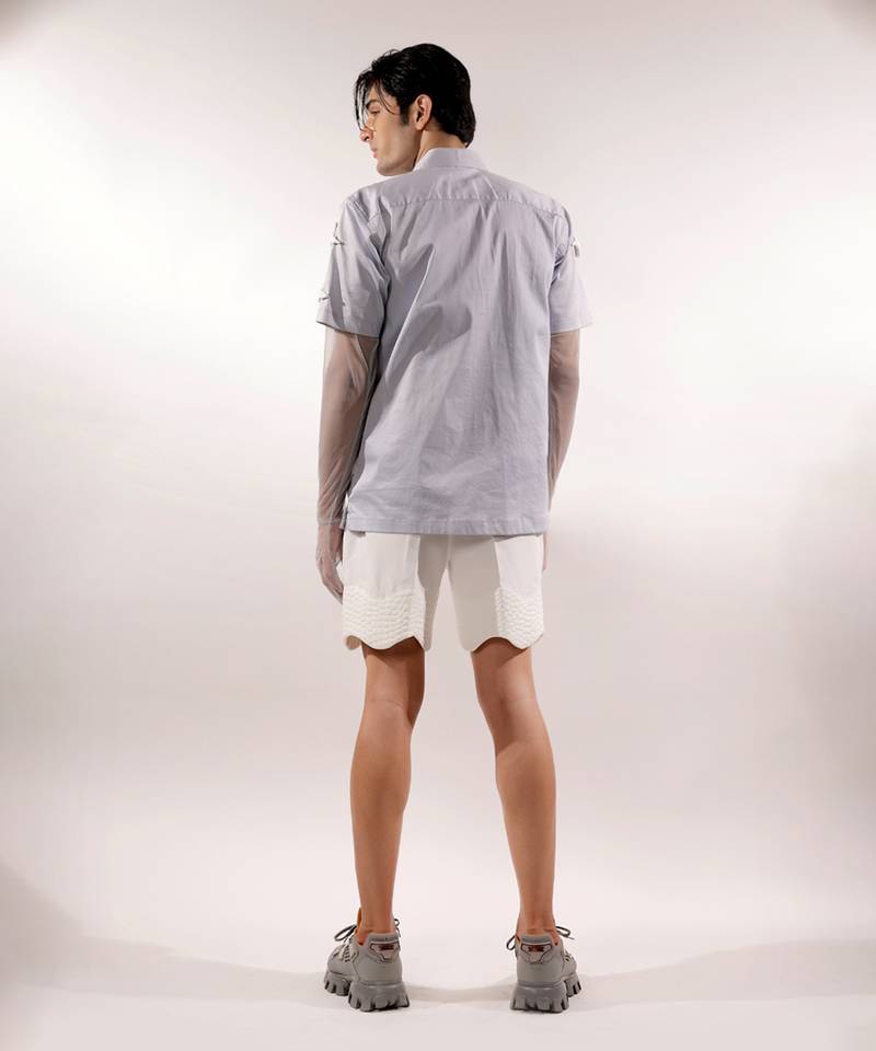 3d cloud quilted blue cotton shirt