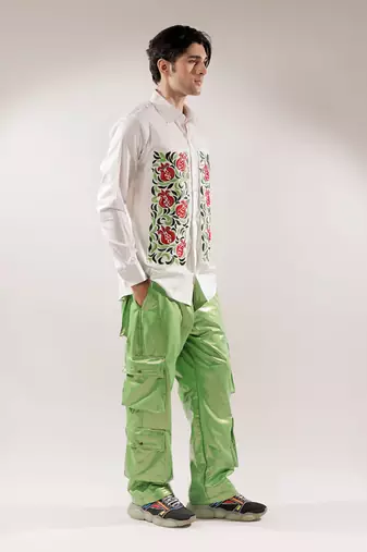 Pomegranate quilted multi-colored cotton shirt