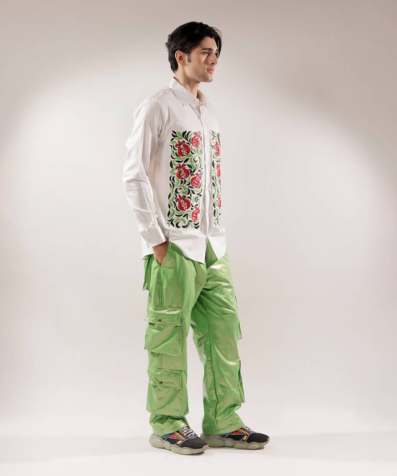 Pomegranate quilted multi-colored cotton shirt