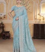 Blue gold crush partywear saree