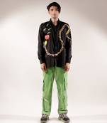 Snake quilted black full sleeve cotton shirt