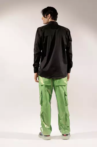 Snake quilted black full sleeve cotton shirt