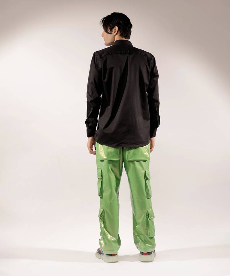 Snake quilted black full sleeve cotton shirt