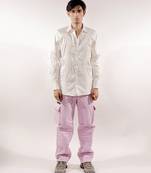 White snake quilted full sleeve cotton shirt