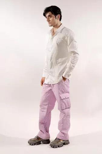 White snake quilted full sleeve cotton shirt