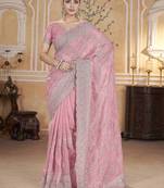 Pink gold crush partywear saree