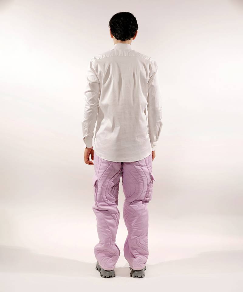 White snake quilted full sleeve cotton shirt